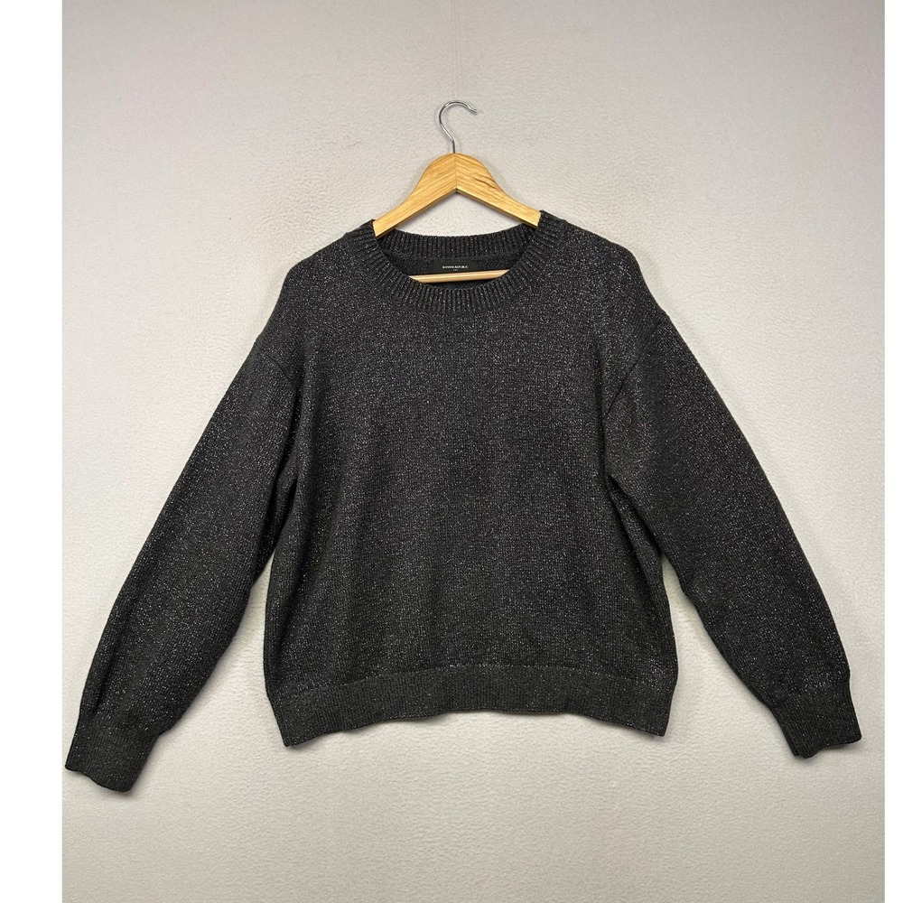 Banana Republic Metallic Shimmer Women L Charcoal Grey Crewneck Sweater Holiday